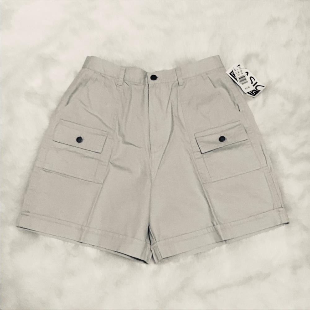 BASIC EDITIONS Tan Cargo Shorts NWT Size 14 Cotton Cuffed Utility Pockets